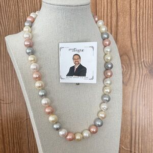 Gems En Vogue 12mm Genuine Freshwater Pearl Pastels Necklace Sterling Palladium